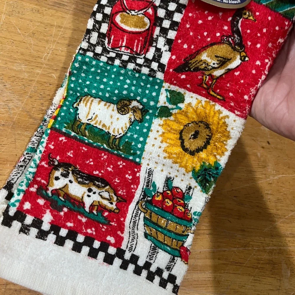 Vtg Baltic Farmhouse Patchwork Kitchen Towel Farm Animals Sunflower‎ 16x26 NWT